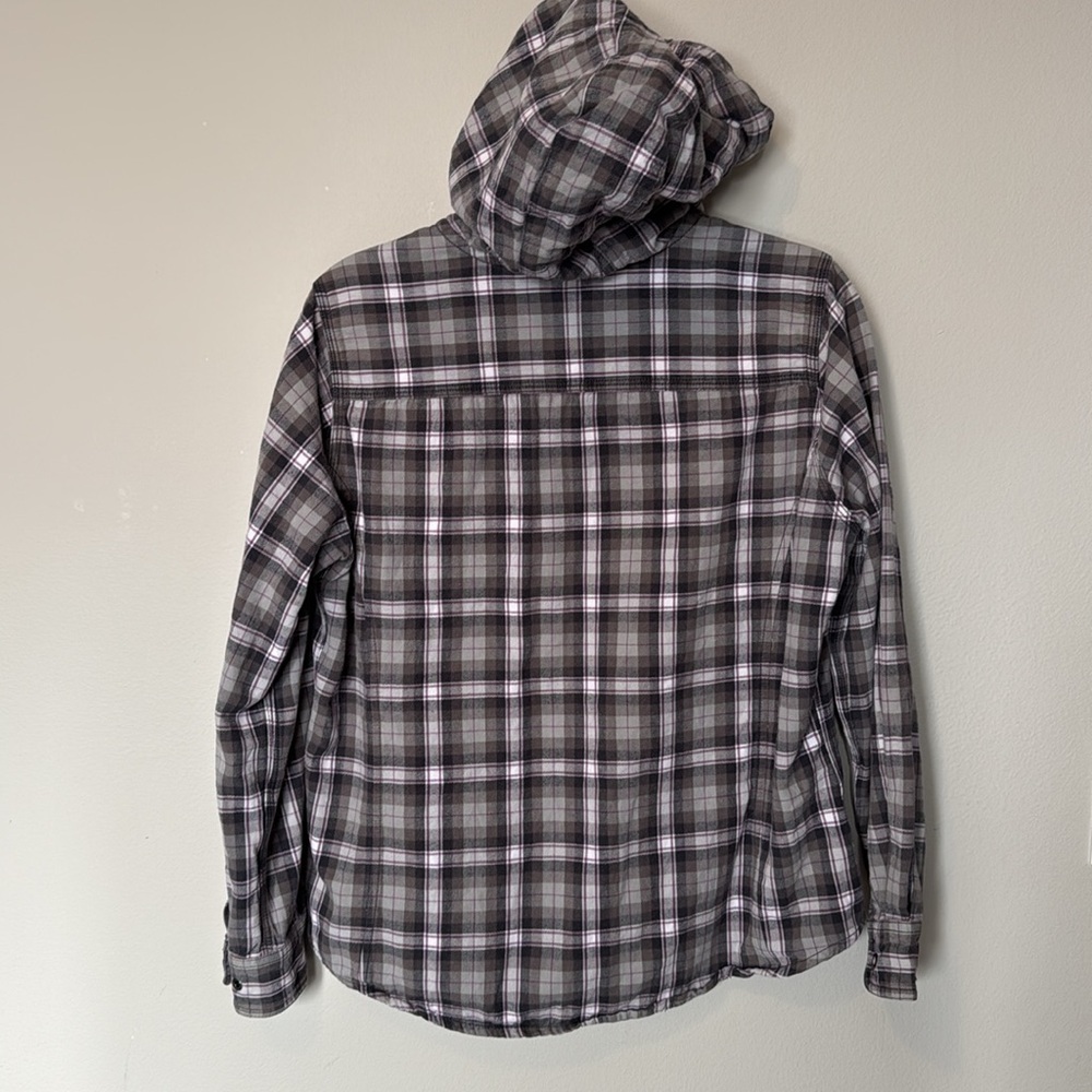 Carhartt Plaid Snap Button Up Hooded Sweatshirt Womens Med Grey Pink Long Sleeve - Picture 7 of 10